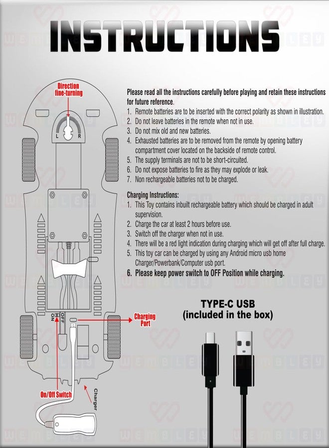 ويمبلي سيارة ويمبلي عالية السرعة قابلة لإعادة الشحن تعمل بجهاز تحكم عن بعد للأطفال، مزودة بأبواب قابلة للفتح وإضاءة LED، لعبة سيارة سباق رياضية فائقة | هدية عيد ميلاد للأولاد - أسود - Image 5